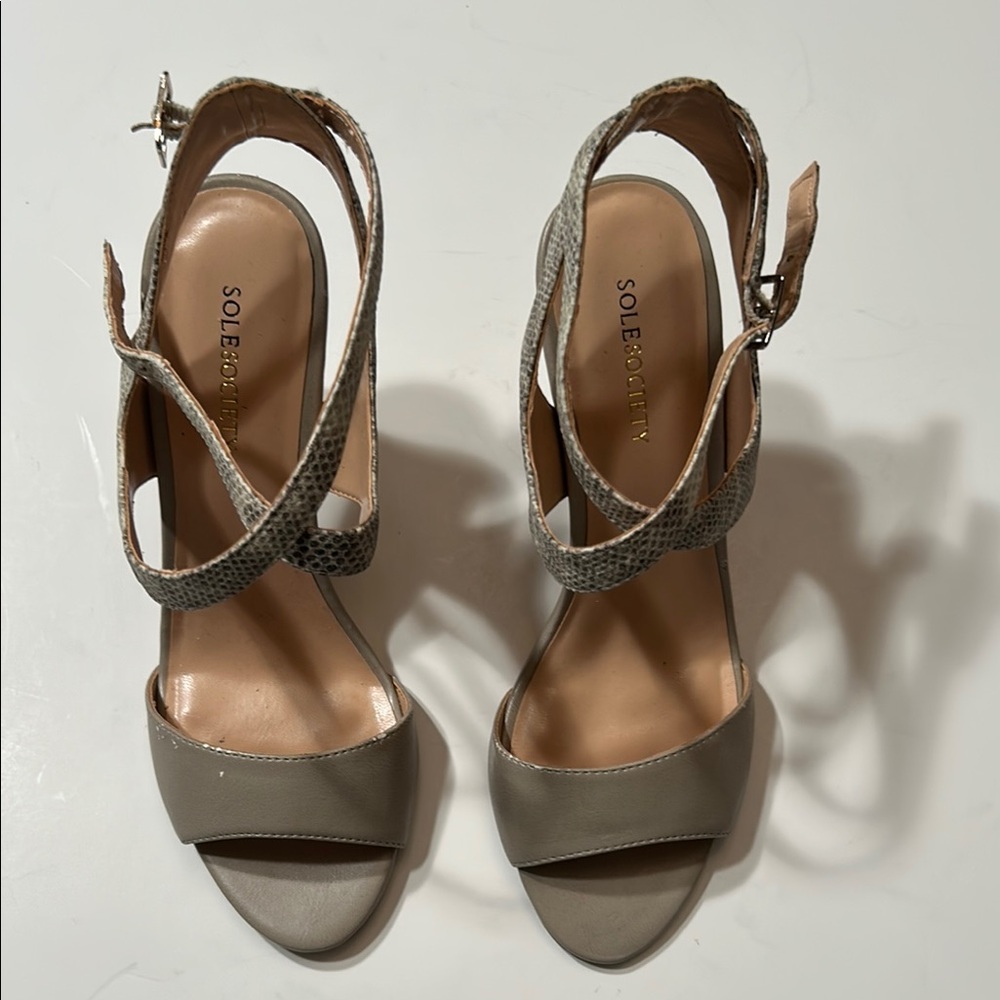 Sole Society Gray Sandals with Ankle Strap and Stiletto Heel